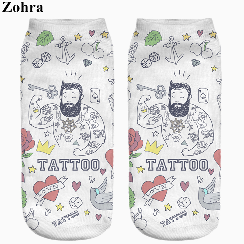 Image of New arrival Funny Cute Tattoo Men Full Print Women's Men's Low Cut Ankle Socks Jogging Sport Cotton Hosiery Casual Sock Slippers