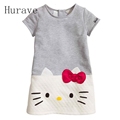 Hurave Cute Summer Dress Kids Clothes CAT Clothes Fashion Pattern Cartoon Children Short Sleeve Casual Dress