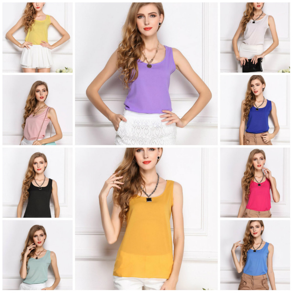 Image of Wholesale 2016 Fashion New Summer Women Clothing Chiffon Sleeveless Solid Neon Candy Color Causal Chiffon Blouse Shirt Women Top