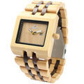the best Wood Watch Men Fashion Wrist Watch Wooden Band Rectangle Dial Analog Wristwatches Water Resistant