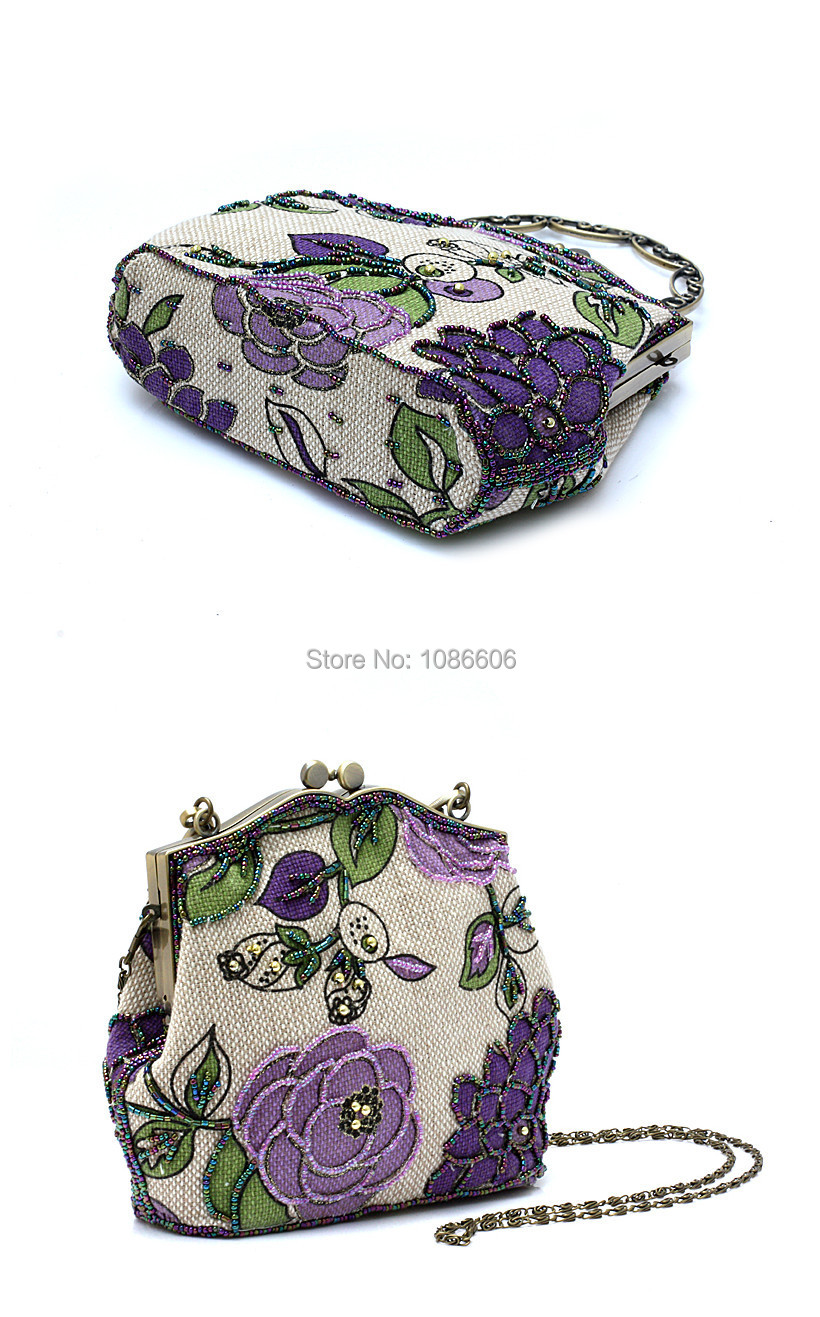 Wholesale Hot 2015 Handmade Shoulder Bag Ladies&#39; Linen Beaded Tote Handbag Evening Bag Shopping ...