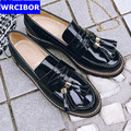 Lady Patent leather Vintage Flat Oxford Shoes Woman Flats 2017 Fashion tassel British style Brogue Oxfords