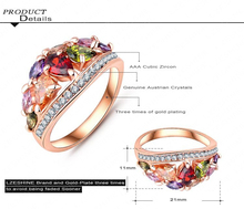 Fashionable Multi Color Finger Rings Genuine SWA Elements Austrian Crystal 18K Rose Gold Plate Rings for