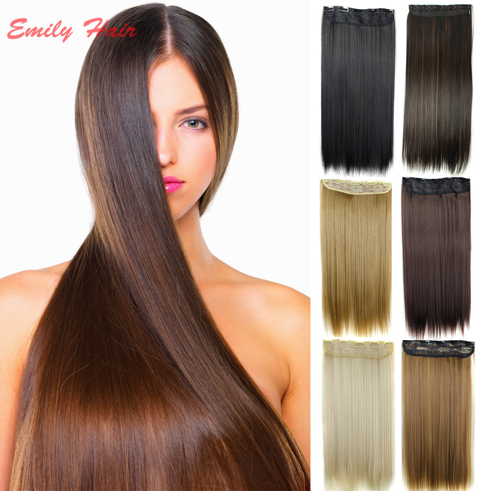 Hairpiece Natural Straight Clip in Hair Extensions 23 False Hair Extensiones de pelo Clip in Synthet
