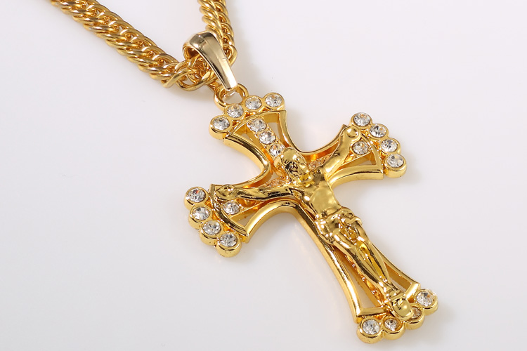 Plated YSN2 gold  Inside Men Gold  Charm cross Jewelry charm Rhinestone Jesus necklace  Cross