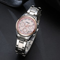 Designer Business Women Crystals Watches Quartz Calendar Wrist watch Steel Leather Decorated Sub dial Students Watch