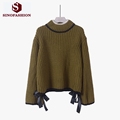 Sinofashion Loose Knitted Sweater 2016 women fall fashion cute bow Mohair coat semi Turtleneck Sweater