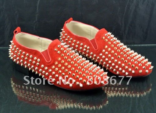 2013 Drop shipping Fashion Classic Vogue Flats Men Casual Spikes Rivet Leather Shoes Red Bottom(36~46#)