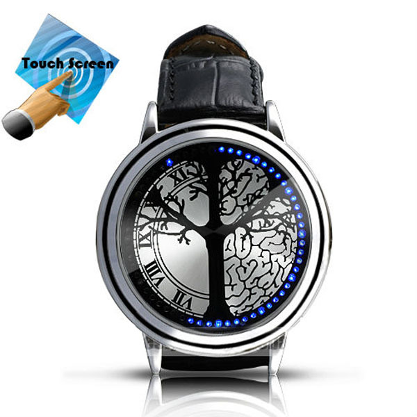 New Arrival Fashion Touchscreen Blue LED Men Boys Tree Of Life Quartz Wrist Watches With Iron