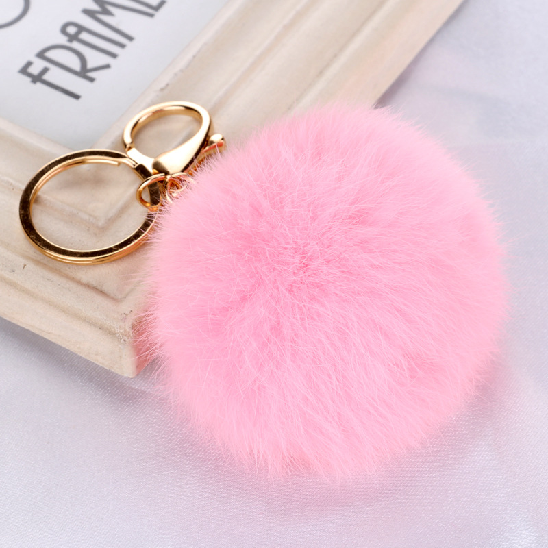 Image of Free Shipping 2016 8CM Faux Rabbit Fur Keychain Ball PomPom Cell Phone Car Keychain Pendant Gold Metal Buckle Charm Key Ring