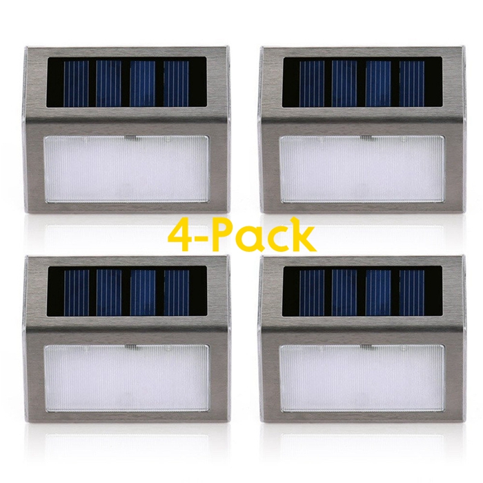 4 Pack 2 LED Solar Powered Wireless Stainless Steel Staircase Step Wall Light For Garden Fixture ...