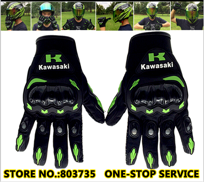 Image of Kawasaki Brand Motorcycle Glove Armor Capacete Casco Full Finger Guantes
