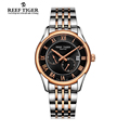 Reef Tiger RT Business Watches For Men Rose Gold Stainless Steel Watch with Date Automatic Watch