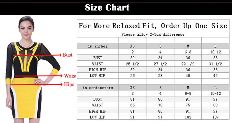 bandage dress size chart