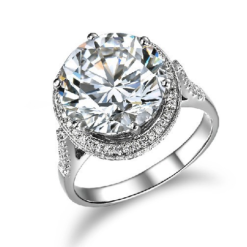 Venta al por mayor de lujo 5CT sintético anillos de bodas de diamante para mujeres 925