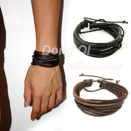 Image of 100% hand-woven Fashion Jewelry Wrap multilayer Leather Braided Rope Wristband men bracelets & bangles for women