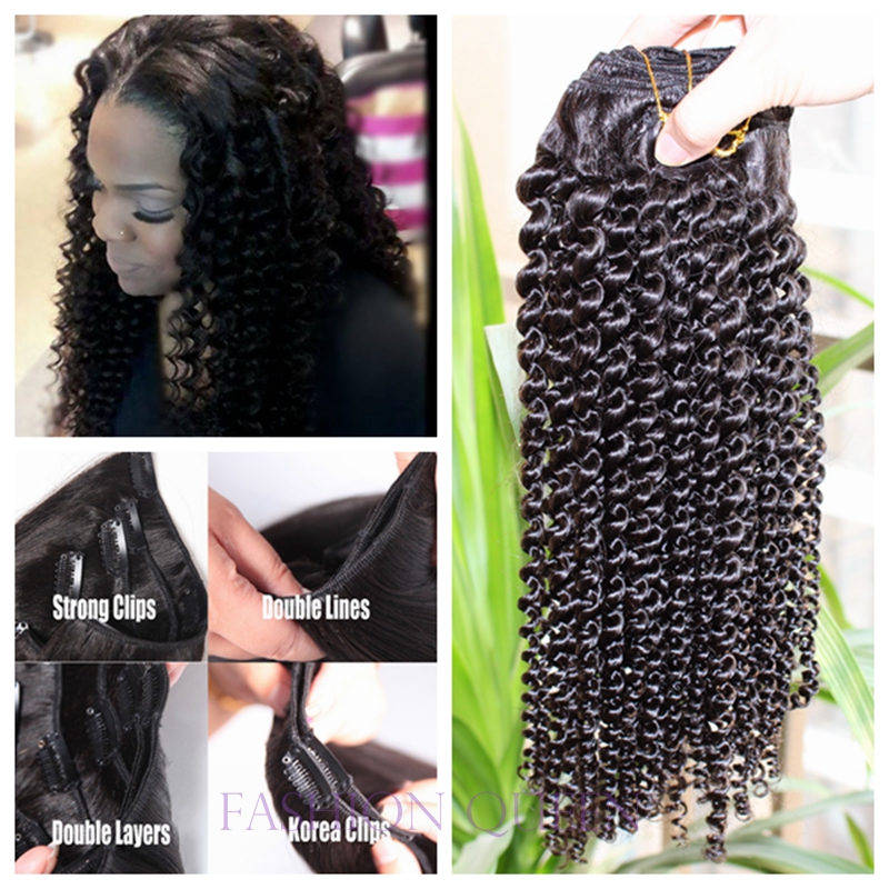 Фотография New Arrival Mongolian Kinky Curly Clip In Remy Human Curl Hair Extensions Full Head 200g 8pcs/set No Shedding Clip In Extension