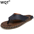 2017 New Arrival Summer Cool Genuine Leather Men Flip Flops British Style Boardered Beach Sandals Male
