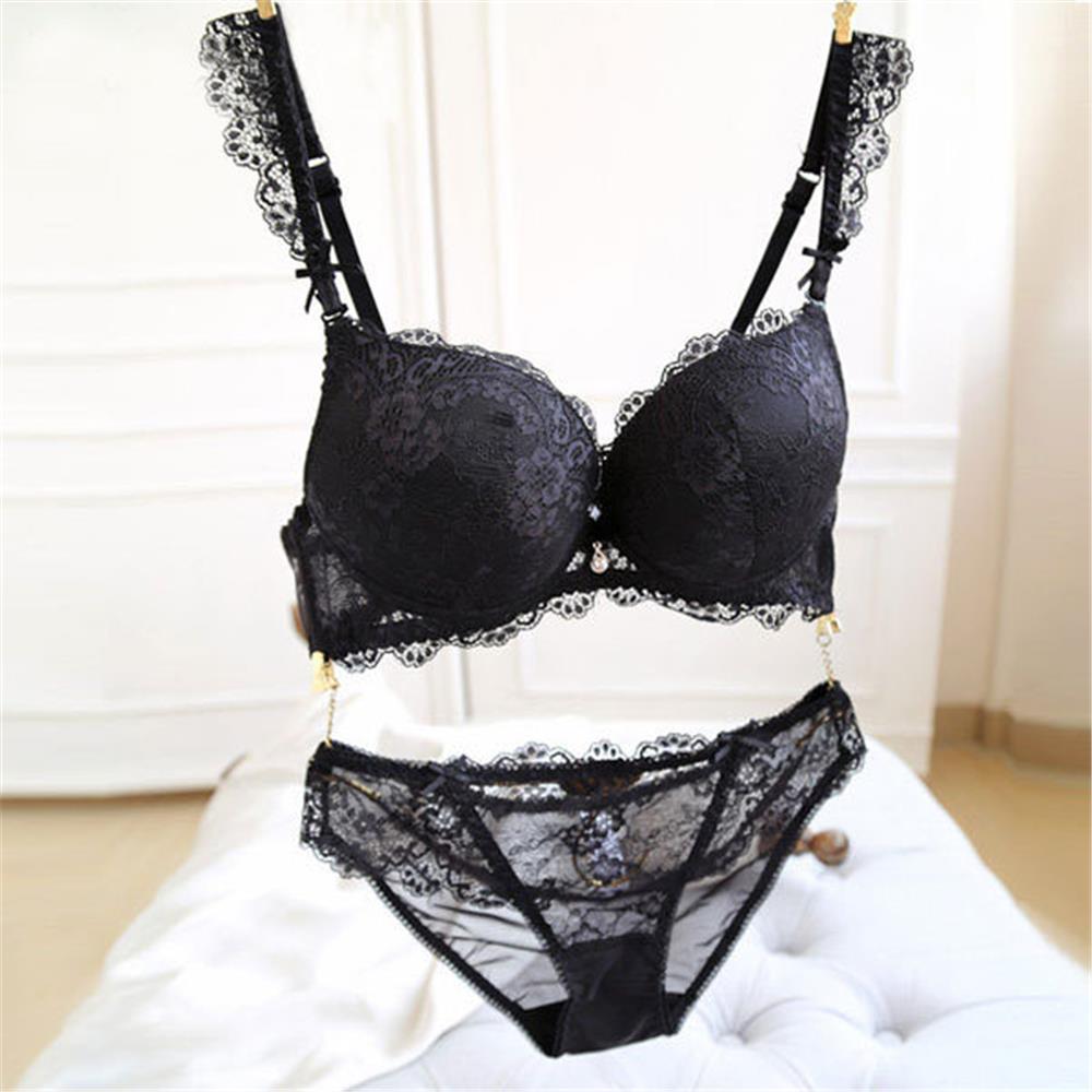 Girl Lady Underwear Bra Set 3/4 Cup Underwire Push Up Lace Bra Briefs Size 32-36 Free Shipping