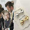 Cute Kids Hair Clip PU Leather Bow Barrettes Baby Headband Girls Hairpin Gold and Silver Color