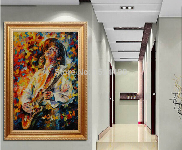 100%hand painted guitarist music oil painting thick textured ...