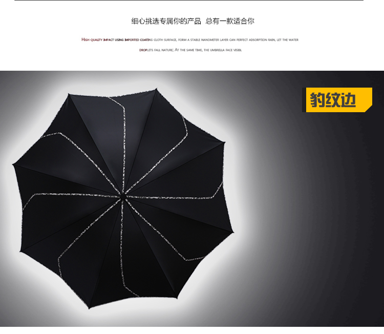 Non Automatic Folding Black Umbrella Rain Women Leopard Black