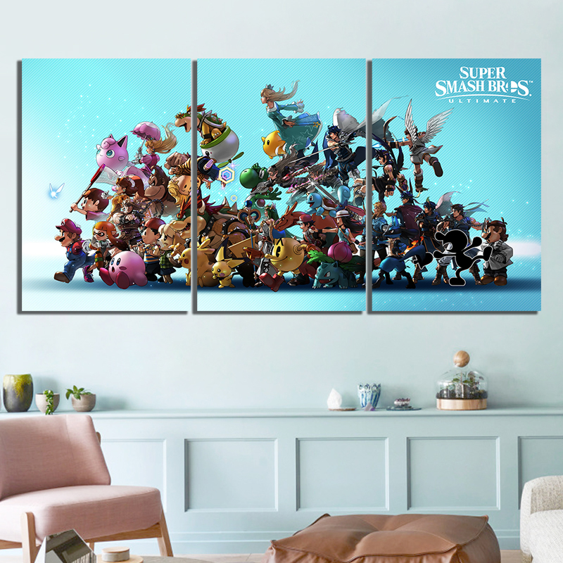 3 Piece Smash Brothers Game Poster Artwork Paintings Super Smash Bros