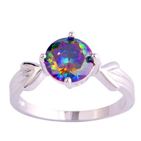 2015 New Women Anniversary Jewelry Round Cut Rainbow Sapphire Fashion 925 Silver Ring Size 6 7 8 9 Wholesale Free Shipping
