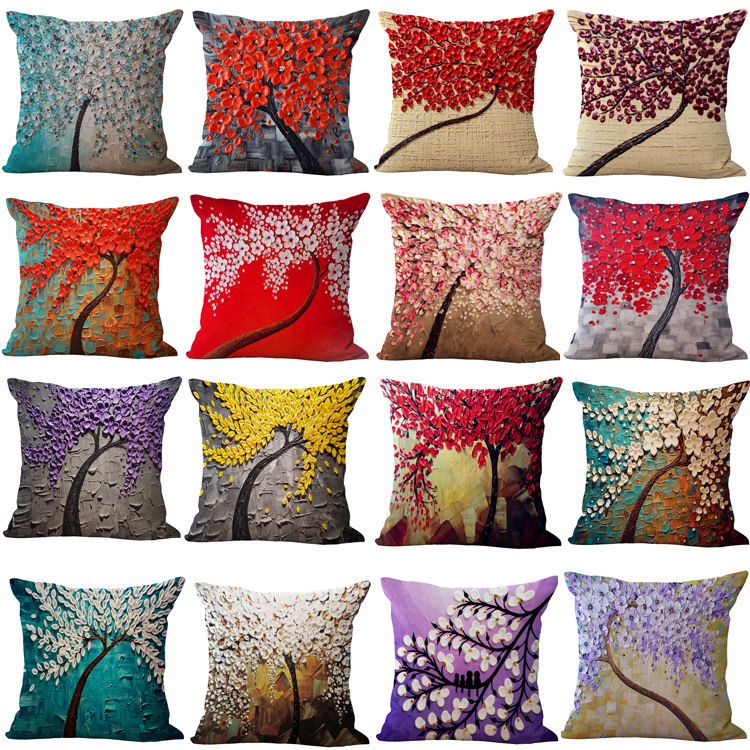 Cushion Case Linen Beautiful 3D Art Painting Tree Cover Car Sofa Throw Pillows Decorative ...
