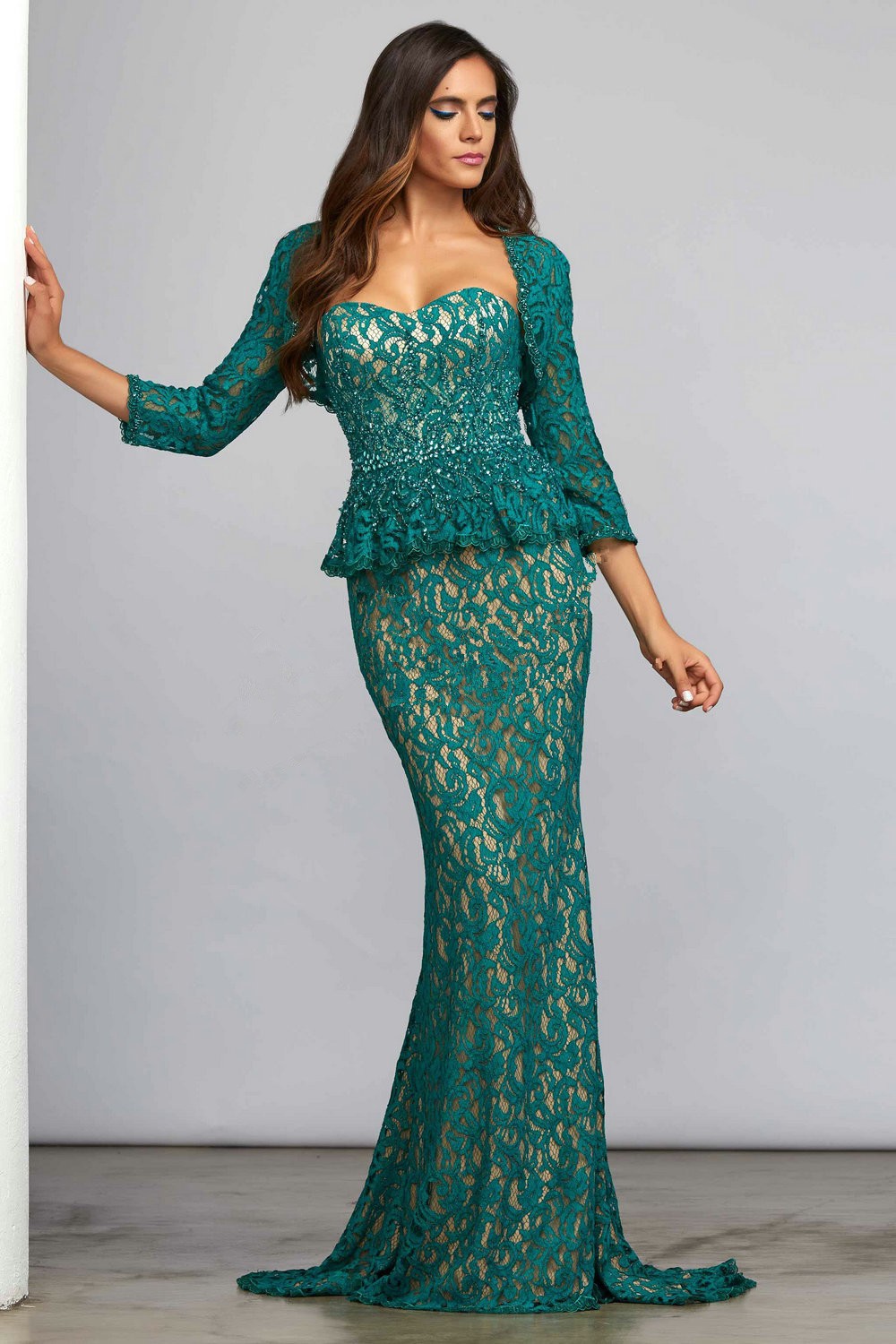 Vestidos De Festa 2016 Lace Evening Dress Elegant Mother Of The Bride Dresses Emerald Green Long 9773