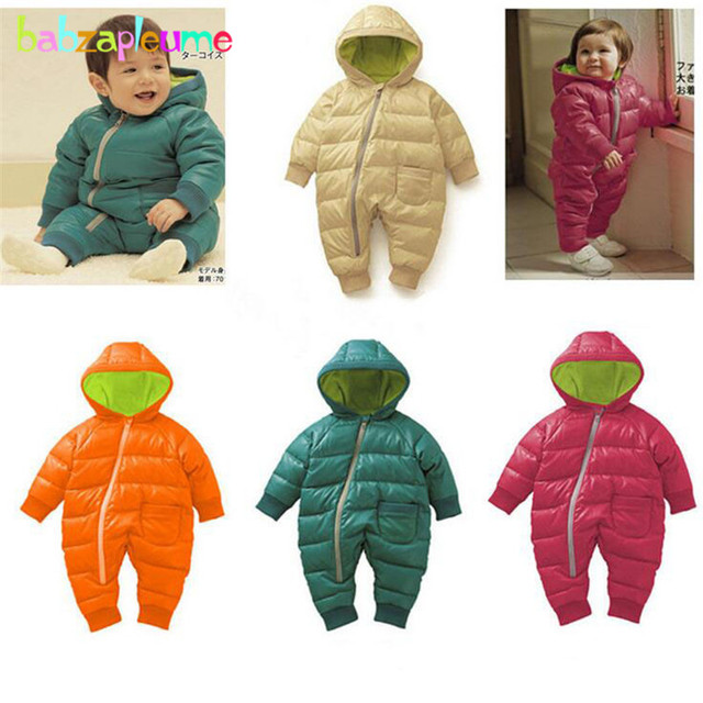 Babzapleume Марка Зима Ребенка Ползунки 0-24 М Новорожденных Мальчиков Теплый Snowsuit Капюшоном Дети Девушка Комбинезон Малышей Одежда Костюм BC1351