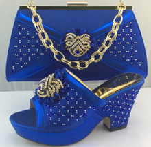 Fast shipping!BLUE African shoes and matching bags with rhinestones!hot sale Italian women shoes and bags for party! ME3309