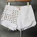 Free Shipping 2015 Women Street Fashion Jeans Shorts Rivet Ripped Jeans Slim Joker Cotton Denim Shorts