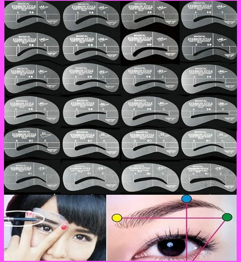 Image of Wholesale 24pcs/set Grooming Stencil MakeUp Shaping DIY Beauty Eyebrow Template Stencils Make up Tools Accessories Free shipping