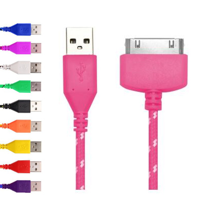 Image of Nylon Netting 1M 30 Pin USB Data charger Cable adapter cabo kabel for Apple iPhone 4 4S iPad 2 3 iPod free shipping