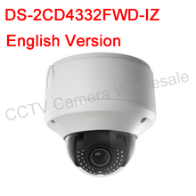 Free shipping English version DS-2CD4332FWD-IZ 3MP WDR Outdoor Dome Camera Support SD card recording,120dB WDR IP66
