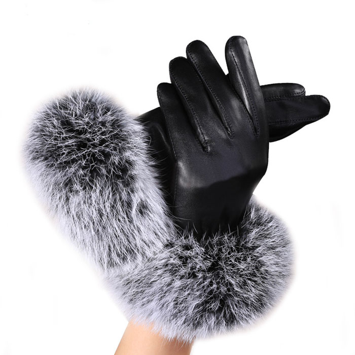 rabbit fur leather gloves