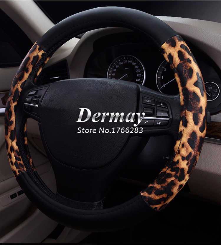3_New arrivals fashion personalized leopard print women men black gold car steering wheel cover 4 seasons universal free shipping