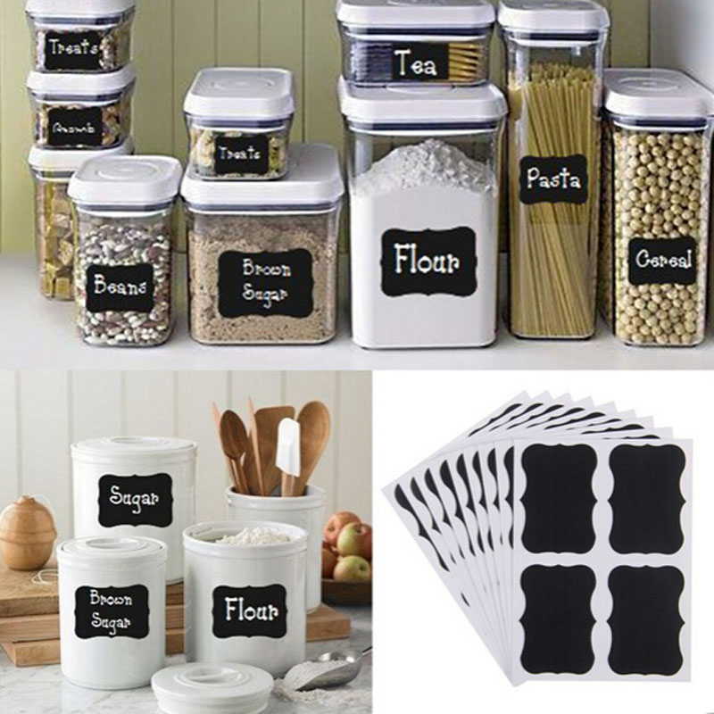Image of 36 x Fancy Black board Kitchen Jam Jar Label labels stickers. 5cm x 3.5cm chalkboard