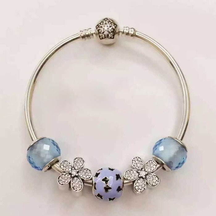 Здесь можно купить  Summer Style Bracelets Genuine 925 Sterling Silver Blue&Purple Bracelets Beaded Bracelets for Girl Fine Jewelry Bracelets BR037  Ювелирные изделия и часы