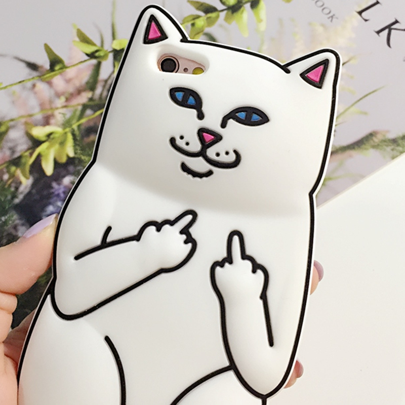 Image of 3D Cute Ripndipp Sillcon Cartoon Pocket Cat Case For iPhone 6 6S/6 6s Plus/5 5s Soft Animal Middle Finger Cat Lovely Back Cover