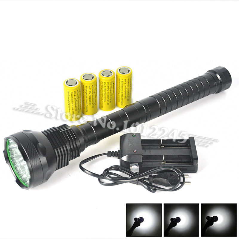 4x 26650 +Battery Charger +15x Cree XM-L T6 15T6 LED Flashlight 18000 Lumens Tactical Flashlight Torch Self Defense Led Light