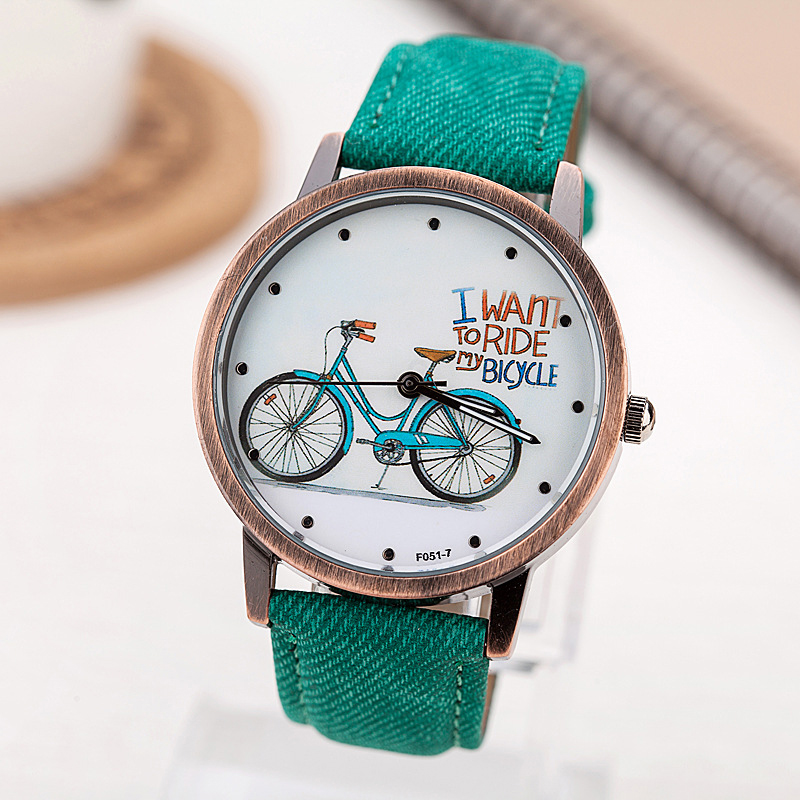 Image of New Fashion Women Girls Kids Bike Watches Vintage Wristwatch Canvas Fabric Strap Bicycle Pattern Quartz Cartoon Watch gift Clock