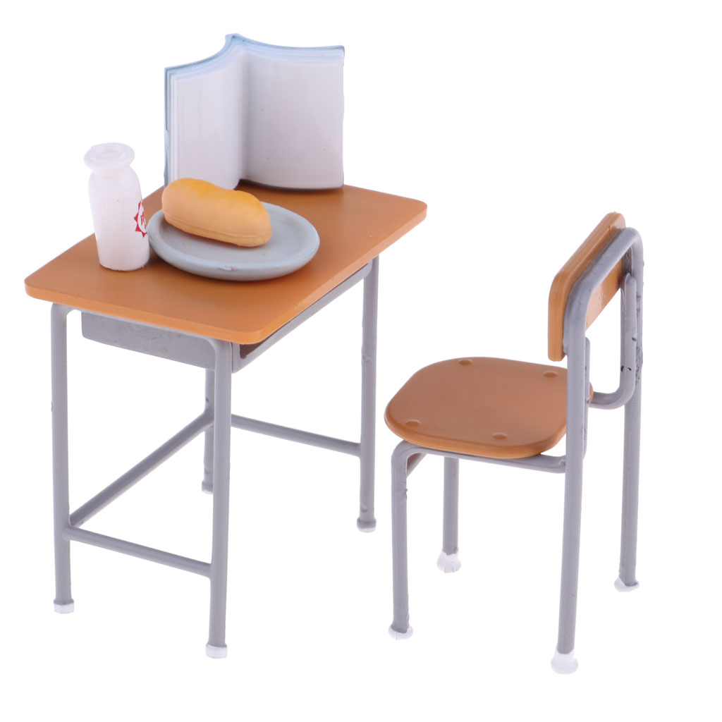 Dollhouse minature Classroom Table and Chair Set with acessories for kids Toy_fr 