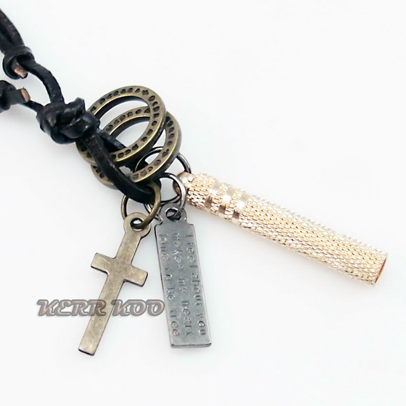 Whistle Genuine s Charms Men charms  Pendant  Cross Leather necklaces  cross Gold Usable Women