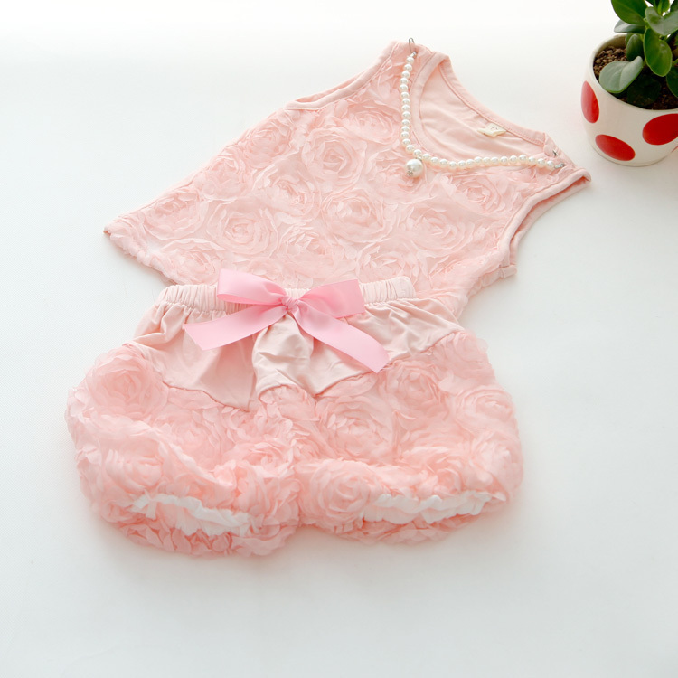 Free shipping 2014 New arrival children girl summer clothing set baby girls rose 2pcs set pink