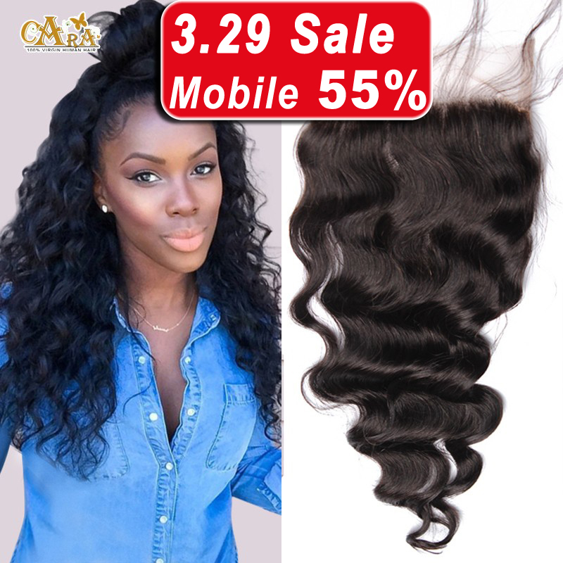 Image of 7A Peruvian Lace Closure Bleached Knots 5x5 Lace Closure Loose Wave Human Hair Closure Free Middle 3 Part Top Closure