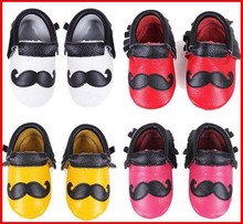 50 pairs/lot Genuine Leather Mustache soft shoes for boy