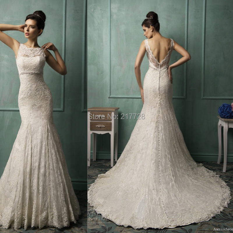 Mermaid Wedding Dress with Lace Cap Sleeves