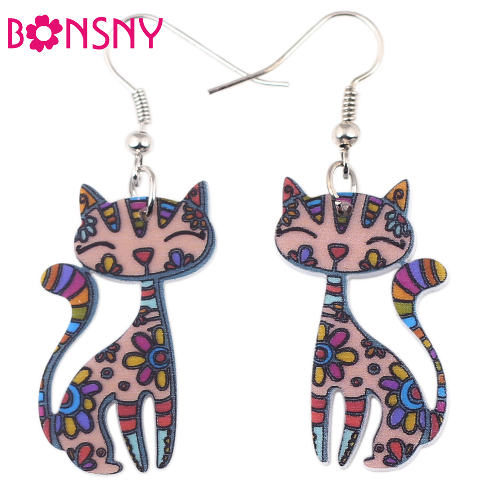 Image of Drop Cat Earrings Dangle Long Acrylic Pattern Earring Fashion Jewelry For Women 2015 New Arrive Accessories